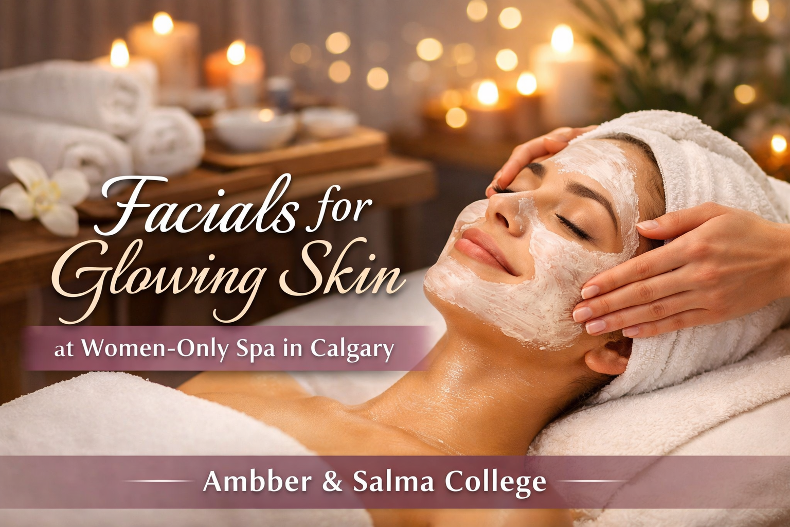 A woman relaxing with a facial mask at a women-only spa in Calgary, enjoying glowing skin and rejuvenation during a professional facial session.